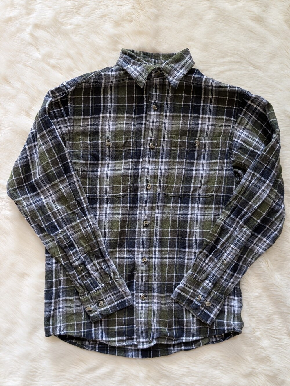 RedHead Men’s Green Plaid Cotton Flannel Long Sleeve Button-Up Shirt Size S